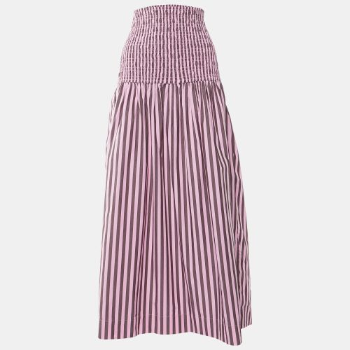 Ganni Pink Striped Cotton Smocked Waist Maxi Skirt L - Ganni - Modalova