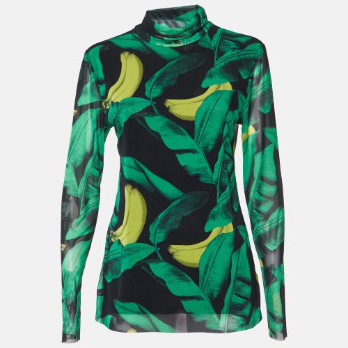 Ganni Green Banana Print Mesh Turtle Neck Top L - Ganni - Modalova