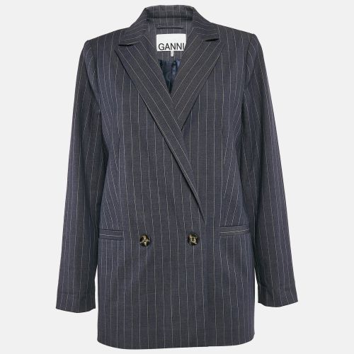 Ganni Blue Pinstripe Gabardine Double Breasted Blazer S - Ganni - Modalova