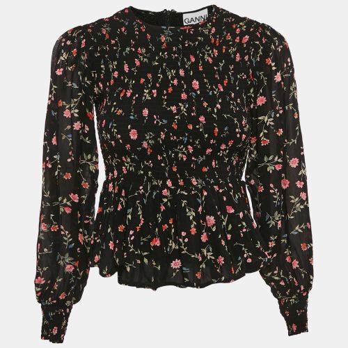 Floral Print Crepe Smocked Top XS - Ganni - Modalova