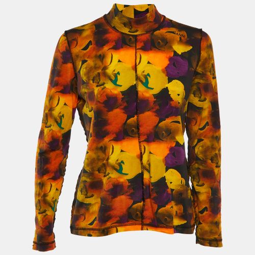 Ganni Orange Printed Jersey Turtle Neck T-Shirt L - Ganni - Modalova