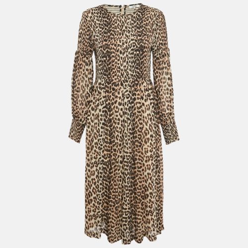 Ganni Brown/Black Animal Print Crepe Midi Dress L - Ganni - Modalova