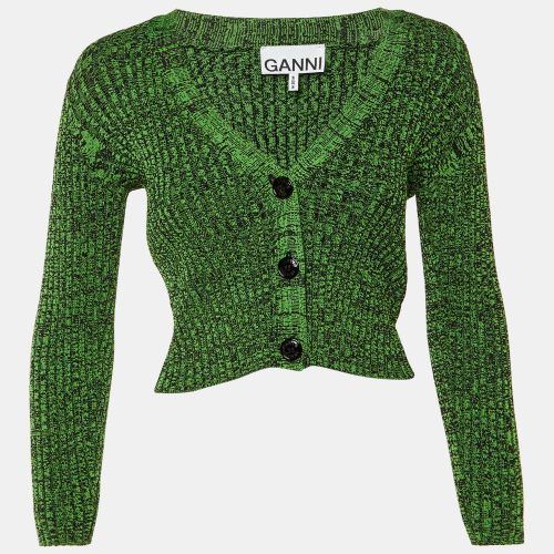 Ganni Green Rib Knit Button Front Cardigan XS - Ganni - Modalova