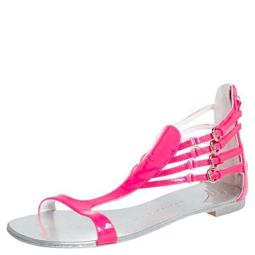 Giuseppe Zanotti Pink Patent Leather T-strap Flat Sandals Size 36 - Giuseppe Zanotti - Modalova