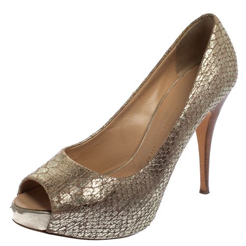 Giuseppe Zanotti Metallic Gold Python Embossed Leather Peep Toe Platform Pumps Size 39.5 - Giuseppe Zanotti - Modalova