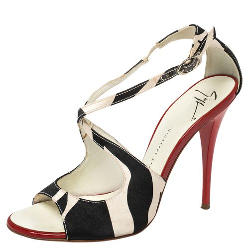 Giuseppe Zanotti White/Black Satin Ankle Strap Sandals Size 36.5 - Giuseppe Zanotti - Modalova