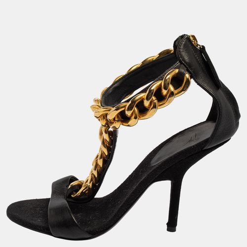 Giuseppe Zanotti Black Leather Chain Detail T Strap Sandals Size 38.5 - Giuseppe Zanotti - Modalova