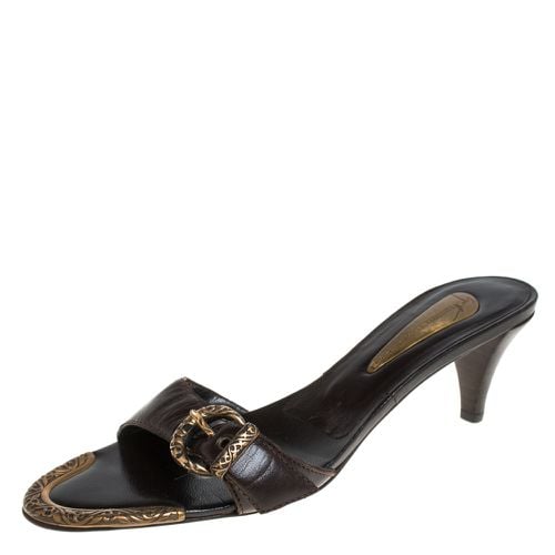 Giuseppe Zanotti Brown Leather Buckle Detail Open Toe Sandals Size 37 - Giuseppe Zanotti - Modalova