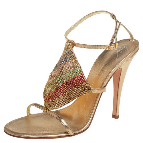 Giuseppe Zanotti Gold Leather Crystal Embellished Sandals Size 41 - Giuseppe Zanotti - Modalova