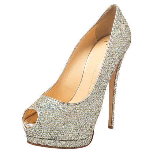 Glitter And Leather Sharon Peep Toe Platform Pumps Size 40 - Giuseppe Zanotti - Modalova