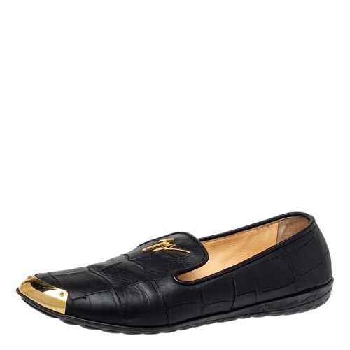 Giuseppe Zanotti Black Croc Embossed Leather Slip On Loafers Size 37.5 - Giuseppe Zanotti - Modalova