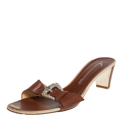 Leather Buckle Detail Slide Sandals Size 40 - Giuseppe Zanotti - Modalova