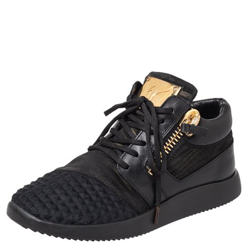 Giuseppe Zanotti Black Suede And Leather Low Top Sneakers Size 37 - Giuseppe Zanotti - Modalova