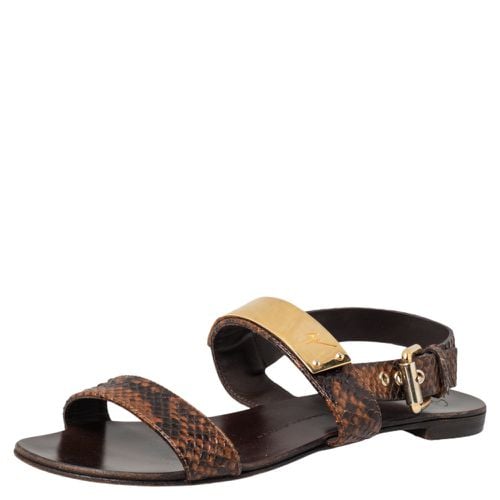 Giuseppe Zanotti Brown Python Embossed Leather Slingback Flat Sandals Size 39 - Giuseppe Zanotti - Modalova