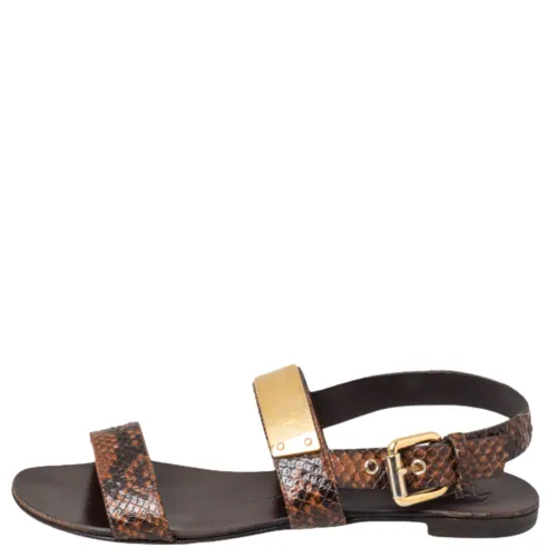 Python Embossed Leather Slingback Flat Sandals Size 39 - Giuseppe Zanotti - Modalova