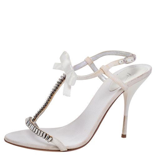 Giuseppe Zanotti White Fabric And Satin Embellished Ankle Strap Sandals Size 37.5 - Giuseppe Zanotti - Modalova