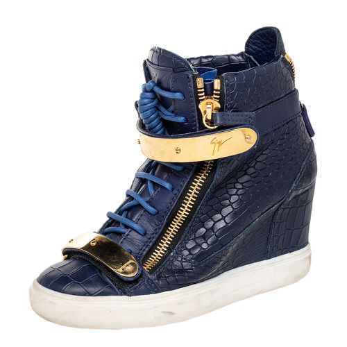 Giuseppe Zanotti Blue Croc Embossed Leather Coby Wedge Sneakers Size 38.5 - Giuseppe Zanotti - Modalova