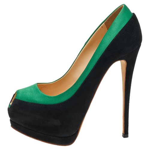 Green Satin and Suede Peep Toe Platform Pumps Size 36 - Giuseppe Zanotti - Modalova