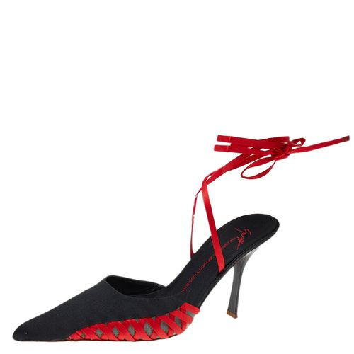 Giuseppe Zanotti Black/Red Satin And Mesh Ankle Wrap Sandals Size 40 - Giuseppe Zanotti - Modalova