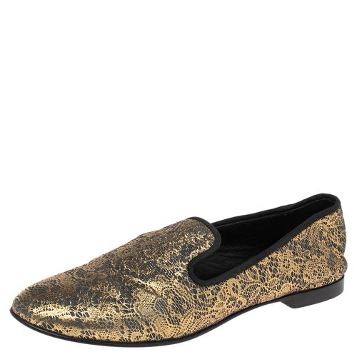 Giuseppe Zanotti Gold/Black Lace Print Suede Smoking Slipper Size 36.5 - Giuseppe Zanotti - Modalova