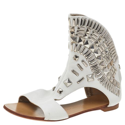 Giuseppe Zanotti White Leather Bootie Napa Blanco Flat Sandals Size 38 - Giuseppe Zanotti - Modalova