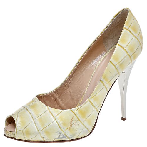 Giuseppe Zanotti Yellow Croc Embossed Leather Peep Toe Platform Pumps Size 40 - Giuseppe Zanotti - Modalova