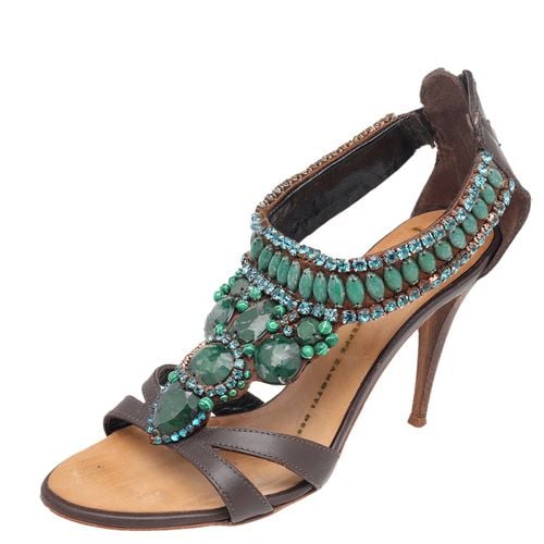 Giuseppe Zanotti Brown Leather Crystal Embellished Ankle Strap Sandals Size 35 - Giuseppe Zanotti - Modalova