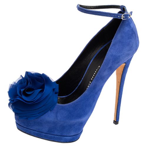 Suede Flower Detailed Peep Toe Platform Pumps Size 36.5 - Giuseppe Zanotti - Modalova