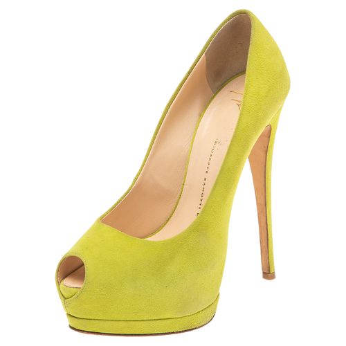 Giuseppe Zanotti Green Suede Sharon Peep-Toe Platform Pumps Size 38 - Giuseppe Zanotti - Modalova