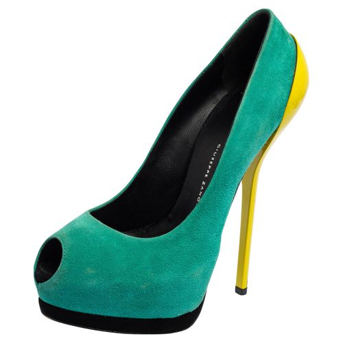 Giuseppe Zanotti Tri-Color Suede And Patent Leather Peep Toe Platform Pumps Size 37 - Giuseppe Zanotti - Modalova