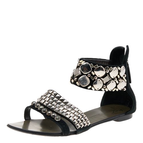 Giuseppe Zanotti Black Suede Studded Ankle Cuff Flat Sandals Size 36 - Giuseppe Zanotti - Modalova