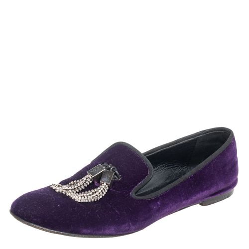 Giuseppe Zanotti Purple Velvet Embellished Slip on Loafers Size 38 - Giuseppe Zanotti - Modalova