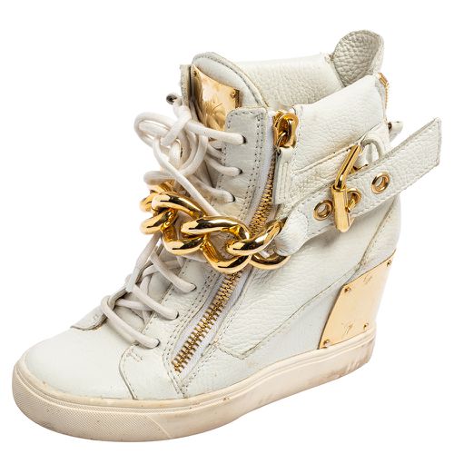 Giuseppe Zanotti White Leather Chain Detail High-Top Sneakers Size 36.5 - Giuseppe Zanotti - Modalova