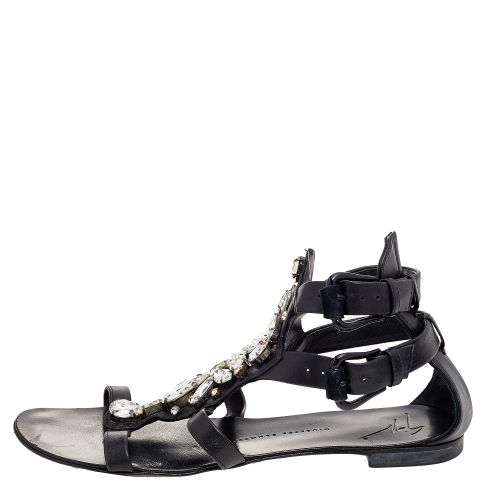 Leather Crystal Embellished Ankle Strap Flat Sandals Size 36 - Giuseppe Zanotti - Modalova