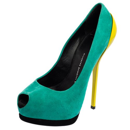 Giuseppe Zanotti Green/Yellow Suede And Patent Leather Peep Toe Platform Pumps Size 37 - Giuseppe Zanotti - Modalova