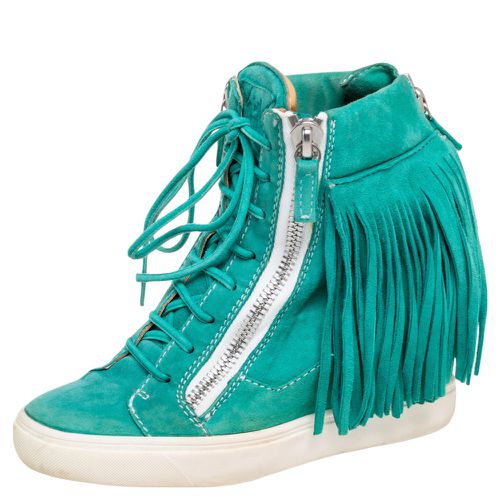 Giuseppe Zanotti Green Suede High Top Wedge Sneakers Size 37 - Giuseppe Zanotti - Modalova