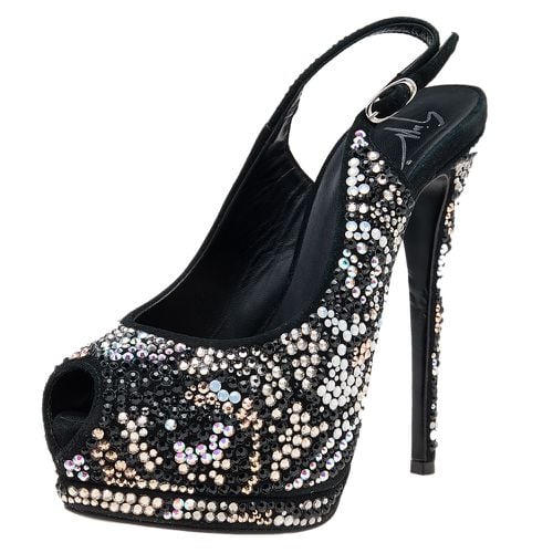 Giuseppe Zanotti Black Suede Crystal Embellished Sharon Peep Toe Platform Sandals Size 36 - Giuseppe Zanotti - Modalova