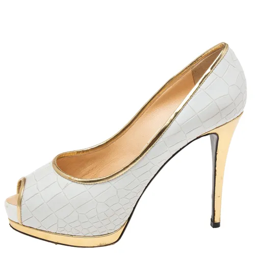 Croc Embossed Leather Peep-Toe Platform Pumps Size 39 - Giuseppe Zanotti - Modalova