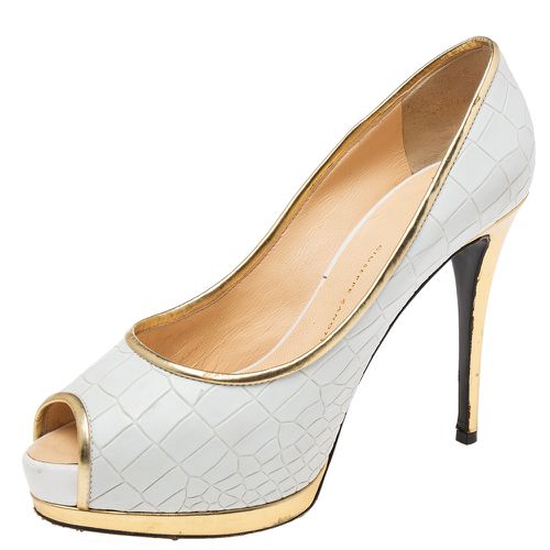 Giuseppe Zanotti White Croc Embossed Leather Peep-Toe Platform Pumps Size 39 - Giuseppe Zanotti - Modalova