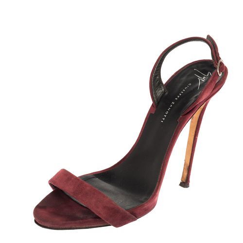 Giuseppe Zanotti Burgundy Suede Slingback Sandals Size 41 - Giuseppe Zanotti - Modalova