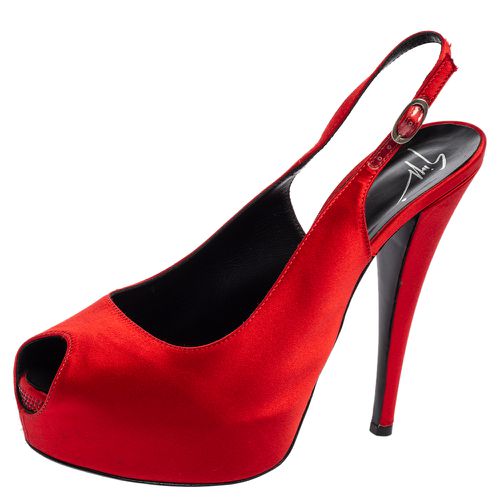 Giuseppe Zanotti Red Satin Peep Toe Slingback Pumps Size 41 - Giuseppe Zanotti - Modalova