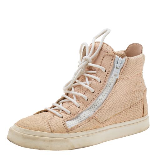 Giuseppe Zanotti Peach Python Embossed Leather High Top Sneakers Size 36 - Giuseppe Zanotti - Modalova