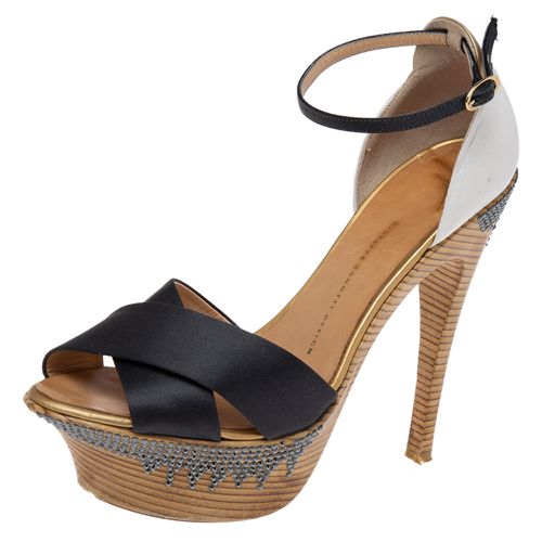 Giuseppe Zanotti Tri-Color Satin and Leather Embellished Platform and Heel Ankle Strap Sandals Size 40 - Giuseppe Zanotti - Modalova