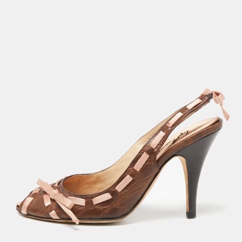 Giuseppe Zanotti Brown Croc Embossed Leather Bow Slingback Sandals Size 34 - Giuseppe Zanotti - Modalova