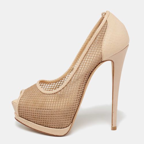 Mesh and Lizard Embossed Leather Peep-Toe Pumps Size 37.5 - Giuseppe Zanotti - Modalova