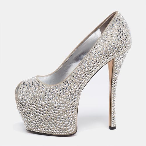 Giuseppe Zanotti Grey Suede Crystal Embellished Peep Toe Platform Pumps Size 36 - Giuseppe Zanotti - Modalova