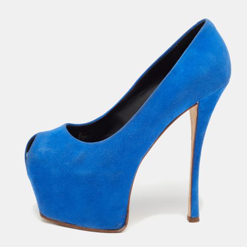 Giuseppe Zanotti Blue Suede Sharon Peep Toe Platform Pumps Size 36.5 - Giuseppe Zanotti - Modalova