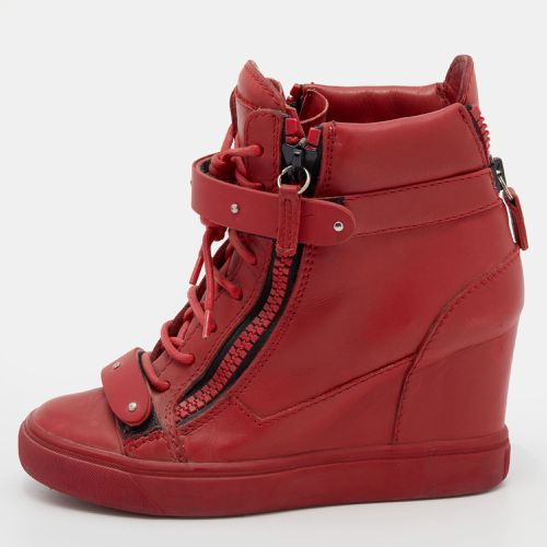 Giuseppe Zanotti Red Leather High Top Wedge Sneakers Size 36.5 - Giuseppe Zanotti - Modalova