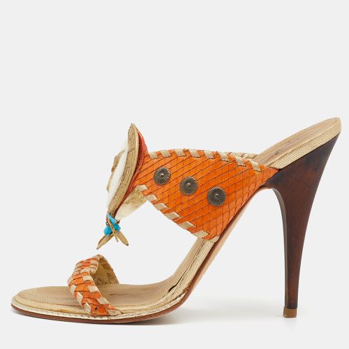 Giuseppe Zanotti Orange/Gold Python Embossed Leather Slides Sandals 37 - Giuseppe Zanotti - Modalova