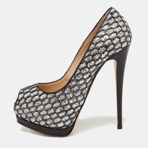 Glitter And Lace Peep Toe Platform Pumps Size 37.5 - Giuseppe Zanotti - Modalova